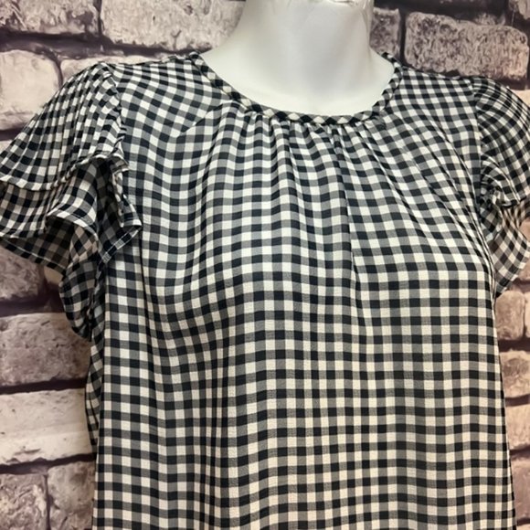 Ann Taylor Black & White Check Short Sleeve Top Size XSP - Picture 2 of 9